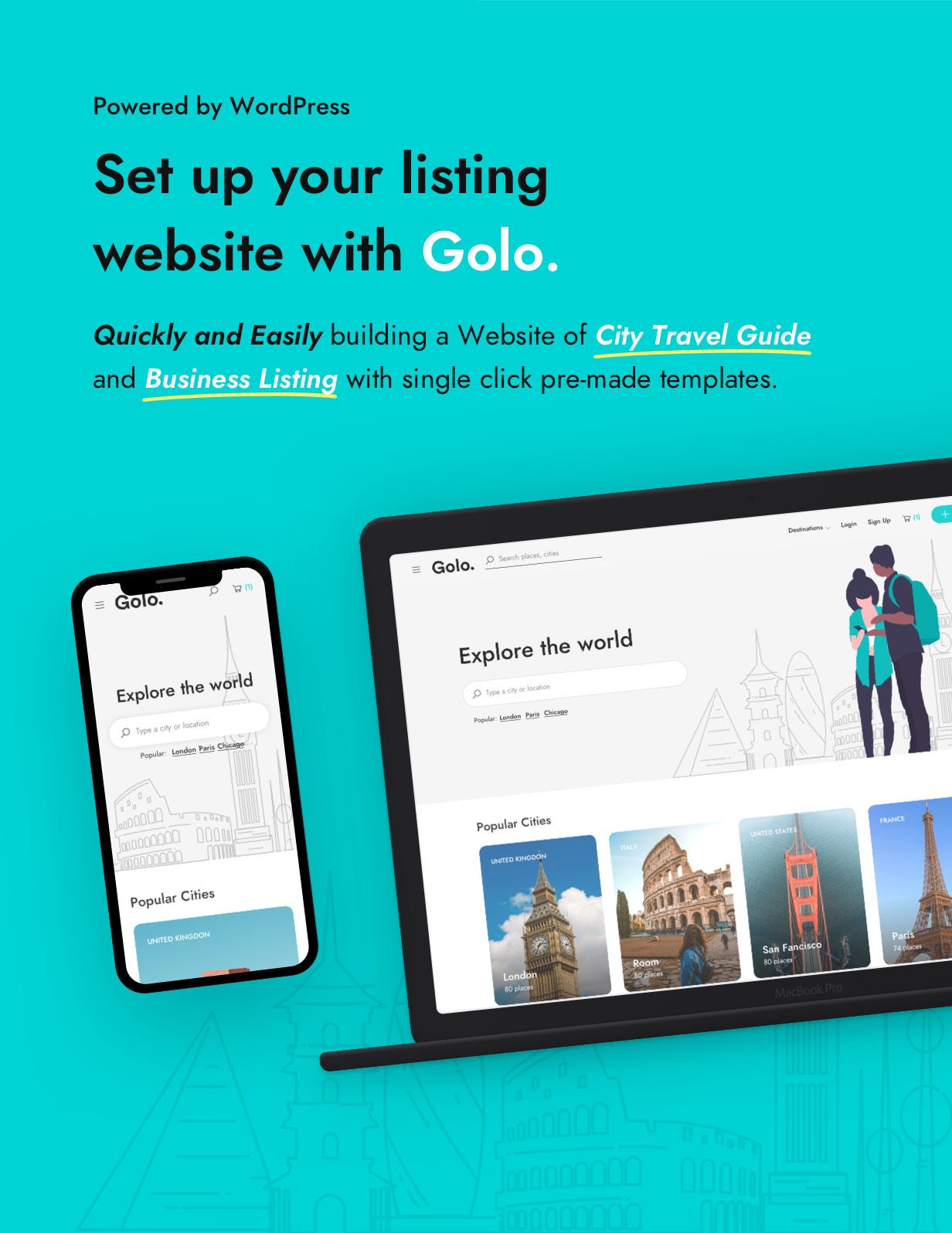 La mejor guía de viajes de la ciudad Tema y aplicación de WordPress