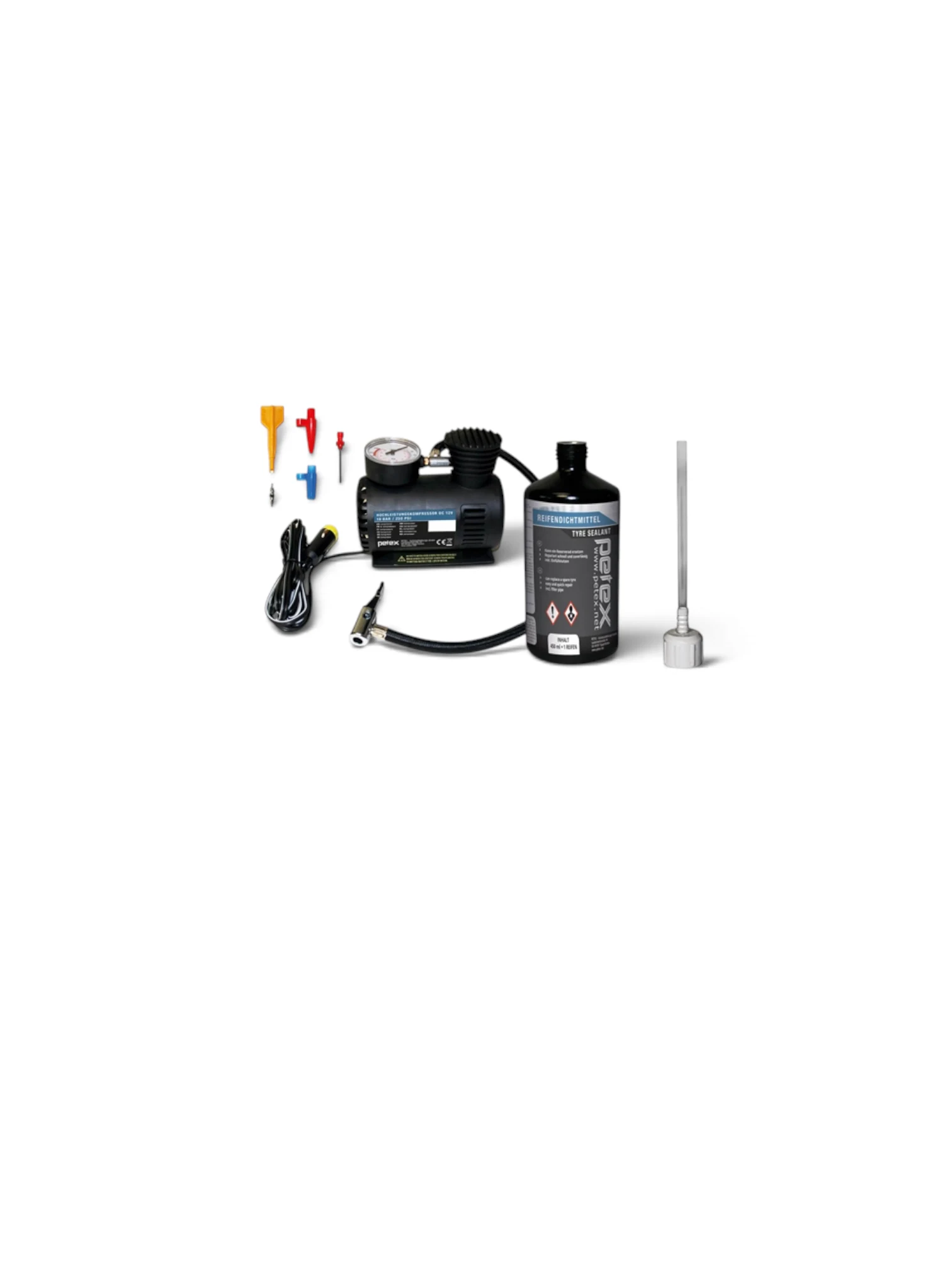 Kit reparare pană Petex cu compresor și soluție