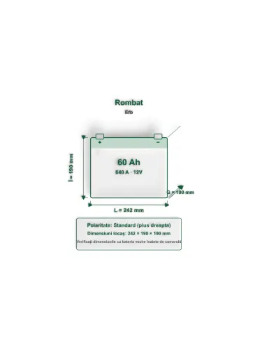 Acumulator Start-Stop EFB 60 Ah Rombat 640 A Pornire