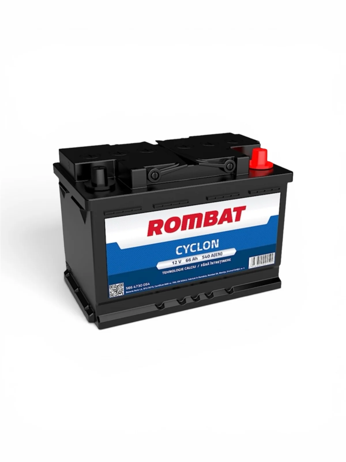 Acumulator Auto Rombat Cyclon 66Ah 540A 12V — Fără Întreținere