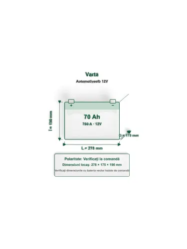 Acumulator Start-Stop EFB 70 Ah Varta 760 A Pornire Automotive