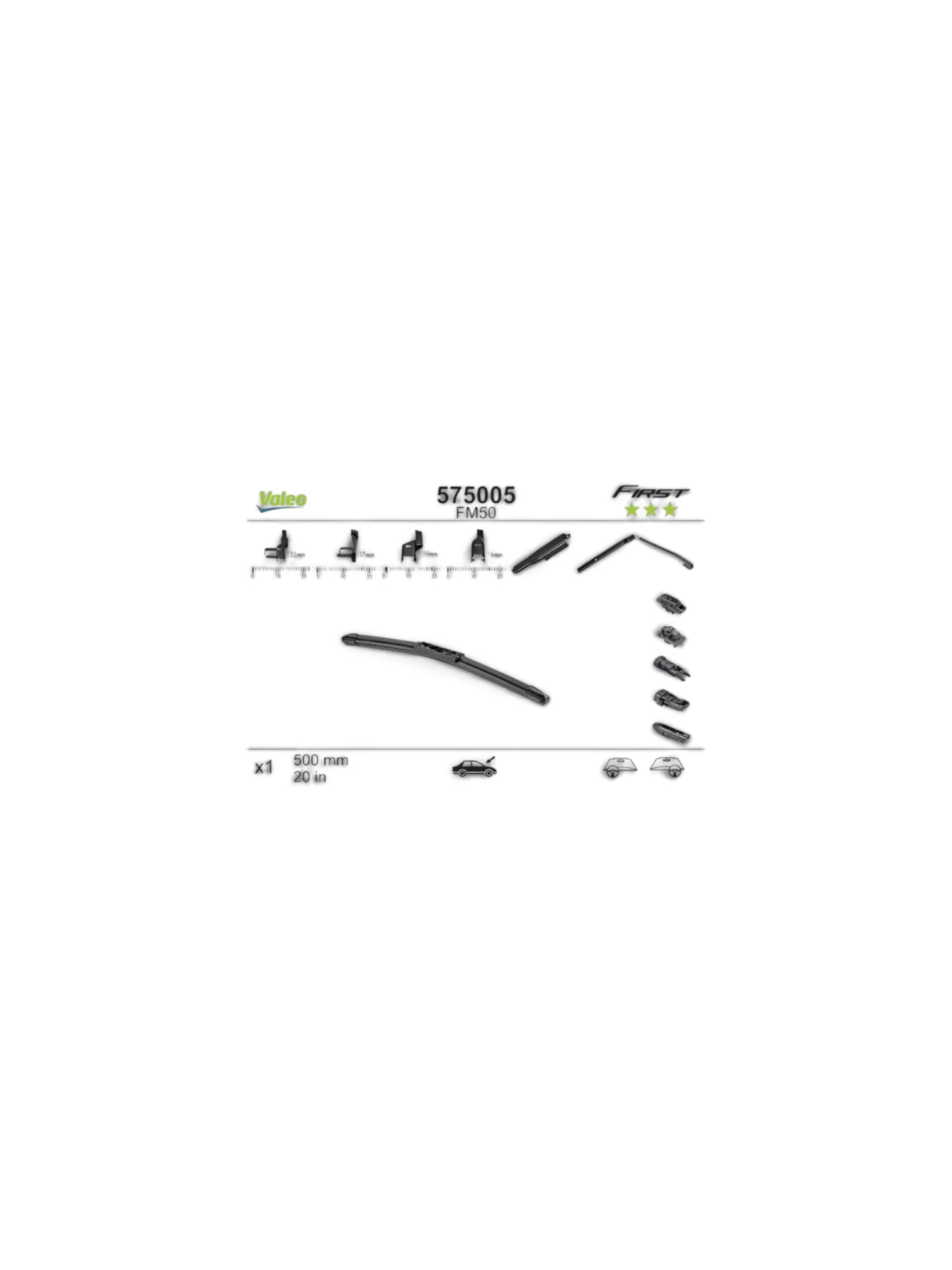 Ștergător Parbriz Valeo First Multiconnection 500 mm, Flat cu Adaptoare