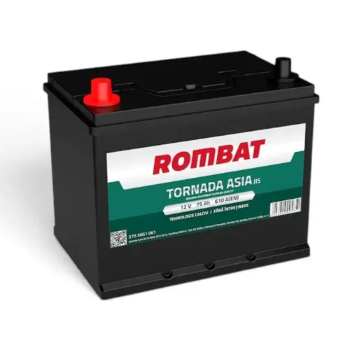 Acumulator cu Borne Inverse 75 Ah Rombat 610 A Pornire SLI Tornada Asia