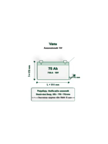 Acumulator Start-Stop EFB 75 Ah Varta 730 A Pornire Automotive