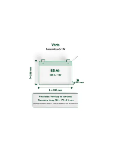 Acumulator Start-Stop EFB 85 Ah Varta 800 A Pornire Automotive