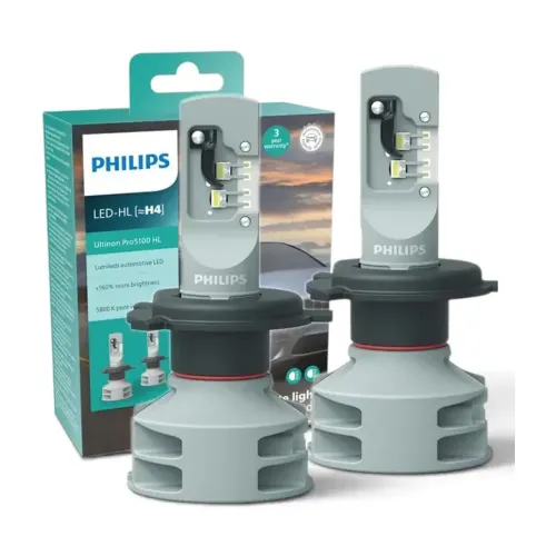 Bec H4 LED Philips Ultinon Pro5100 Hl Set 2 Buc 12 5800K 160% Lumina 3000 Ore 24V 12W