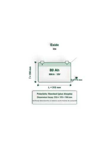 Acumulator Start-Stop EFB 80 Ah Exide 800 A Pornire