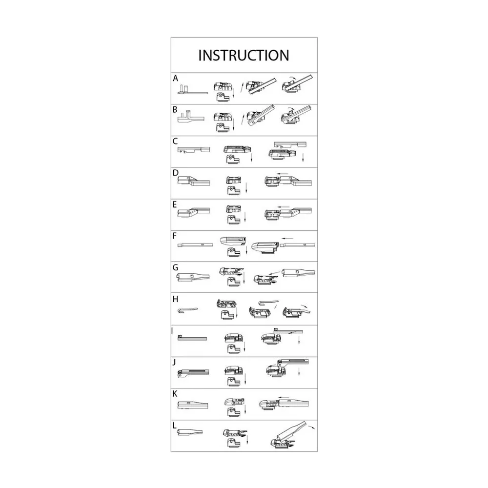 Foaia de instrucțiuni din pachet — cele 12 tipuri de brațe acoperite de cele 10 adaptoare