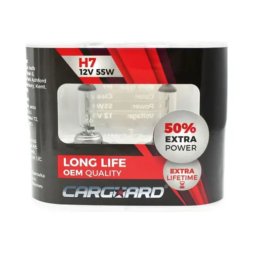 Set de 2 becuri Halogen H7, 55W, +50% intensitate - Long Life Carguard