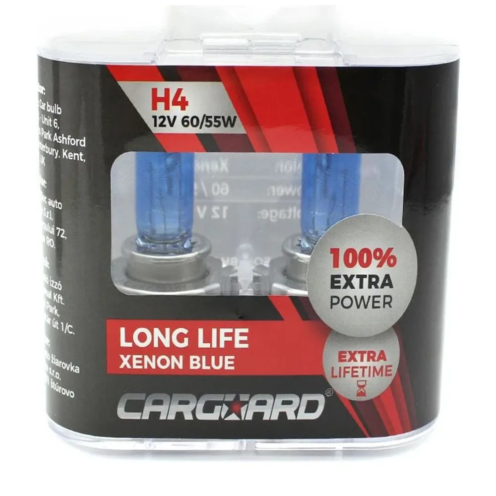 Set de 2 becuri Halogen H4 + 100% intensitate - Long Life Carguard