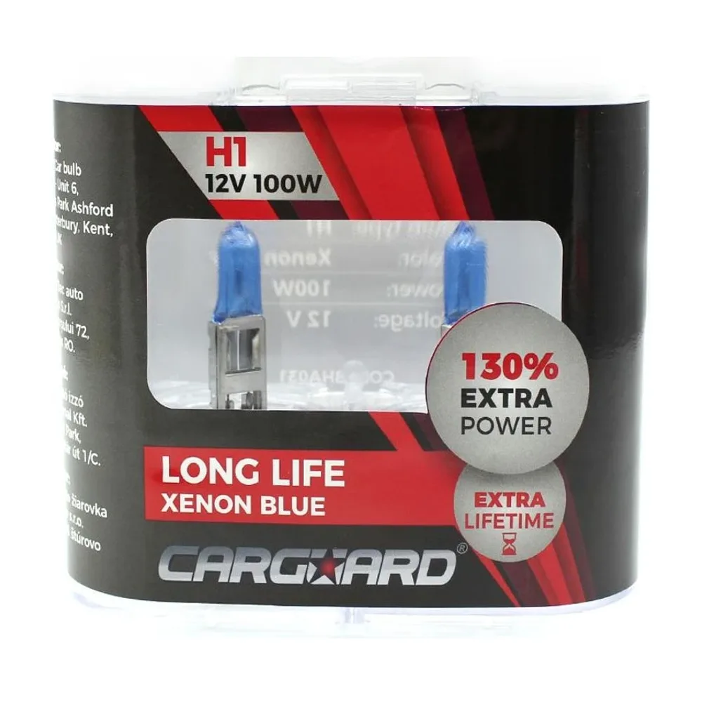 Set de 2 becuri Halogen H1, 100W +130% intensitate - Long Life Carguard