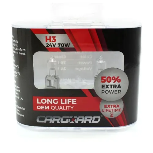 Set de 2 becuri Halogen 24V - H3, 70W, +50% intensitate - Long Life Carguard