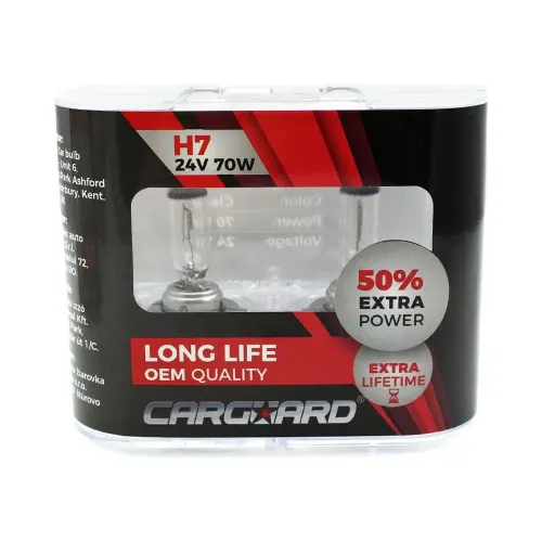 Set de 2 becuri Halogen 24V - H7, 70W, +50% intensitate - Long Life Carguard