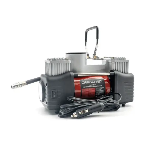 Compresor auto Heavy-Duty dublu cilindru – 50 L/min – 150 PSI – LED + kit reparație anvelope Carguard
