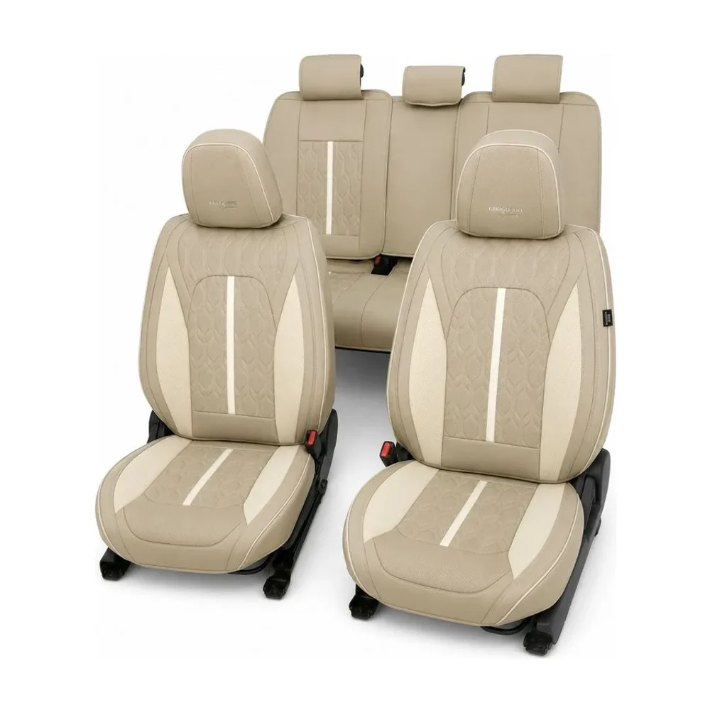 Huse auto premium 5 locuri Deluxe piele ecologică perforată - maro deschis - crem Carguard