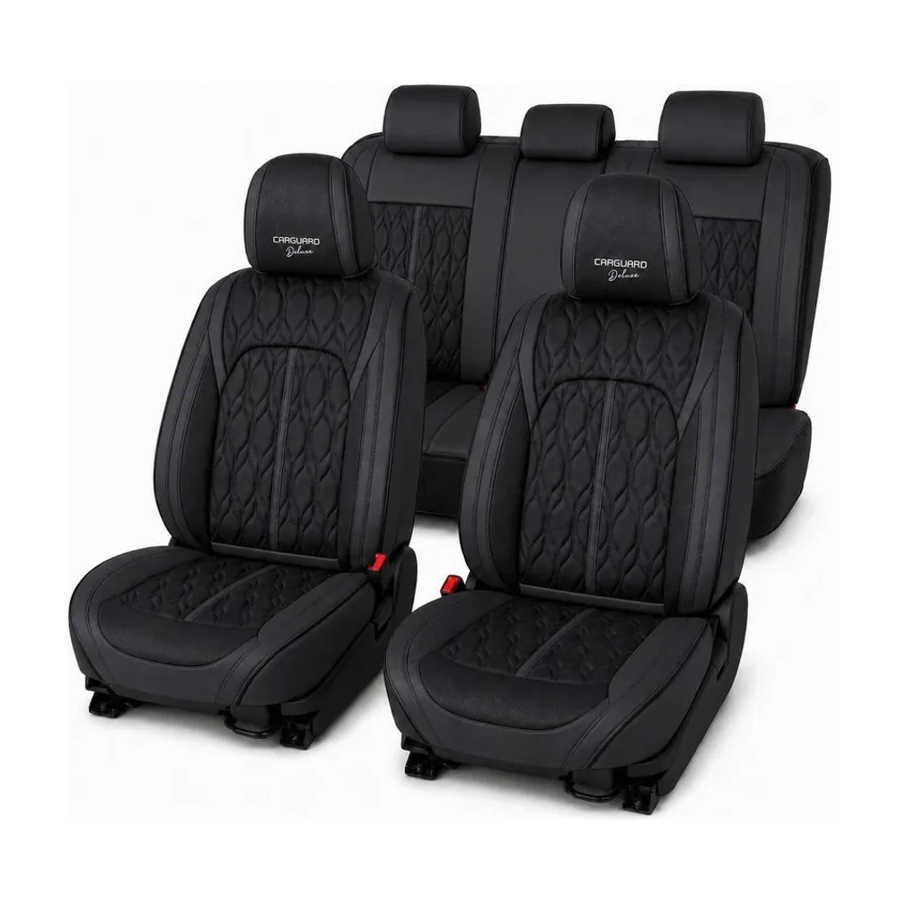 Huse auto premium 5 locuri Deluxe piele ecologică perforată - negru Carguard