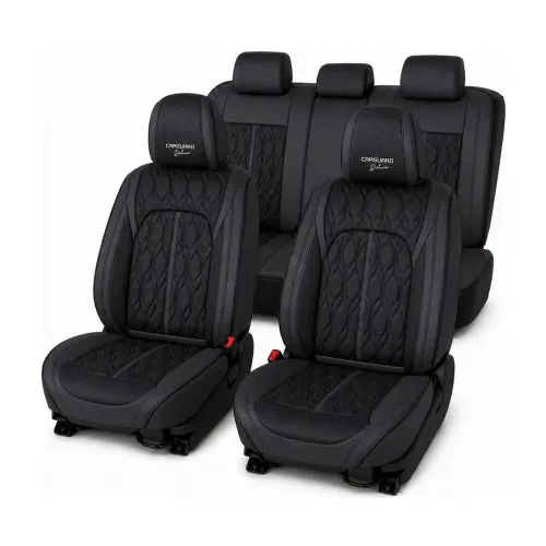 Huse auto premium 5 locuri Deluxe piele ecologică perforată - negru Carguard