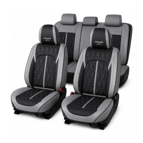 Huse auto premium 5 locuri Deluxe piele ecologică perforată - gri - negru Carguard