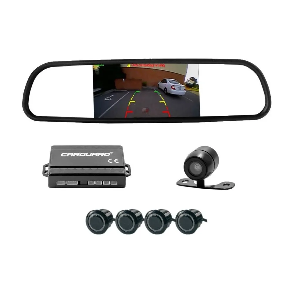 Set senzori de parcare cu camera video și ecran în oglinda retrovizoare Carguard