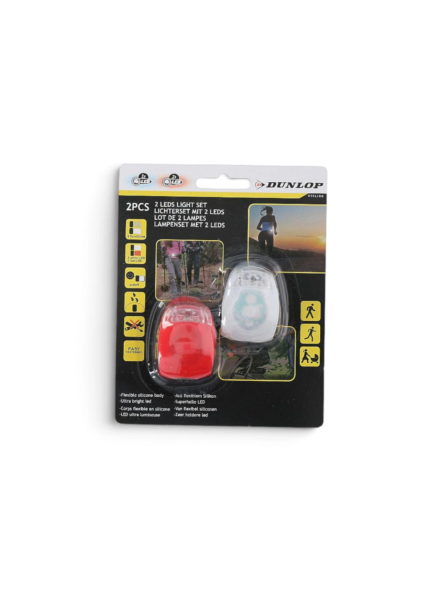 Set lumin led bicicleta alb si rosu din silicon cu 3functii 2buc Dunlop