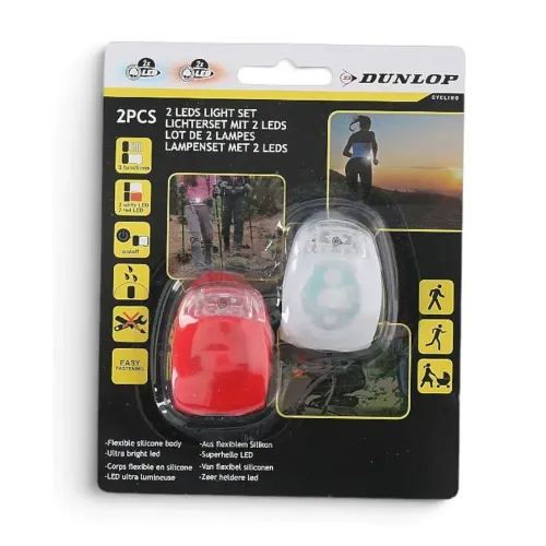 Set lumin LED bicicleta alb si rosu din silicon cu 3functii 2buc Dunlop