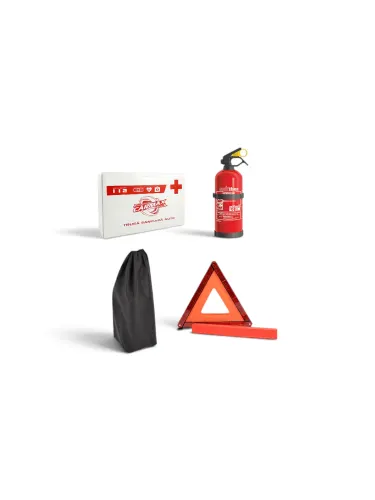 Kit siguranță auto 3 piese (1 triunghi, 1 stingător, 1 trusa sanitară auto) Carmax