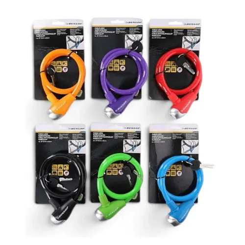 Cablu Antifurt Bicic. Dunlop cu Cheie 65cm 6CULORI