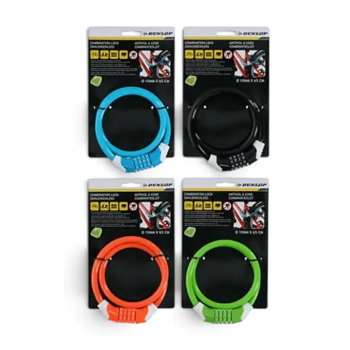 Cablu Antifurt Dunlop cu 4 Cifre 65cm 4 Culori