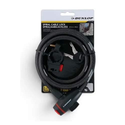 Cablu Antifurt Dunlop cu Cheie+Suport 180cm Negru