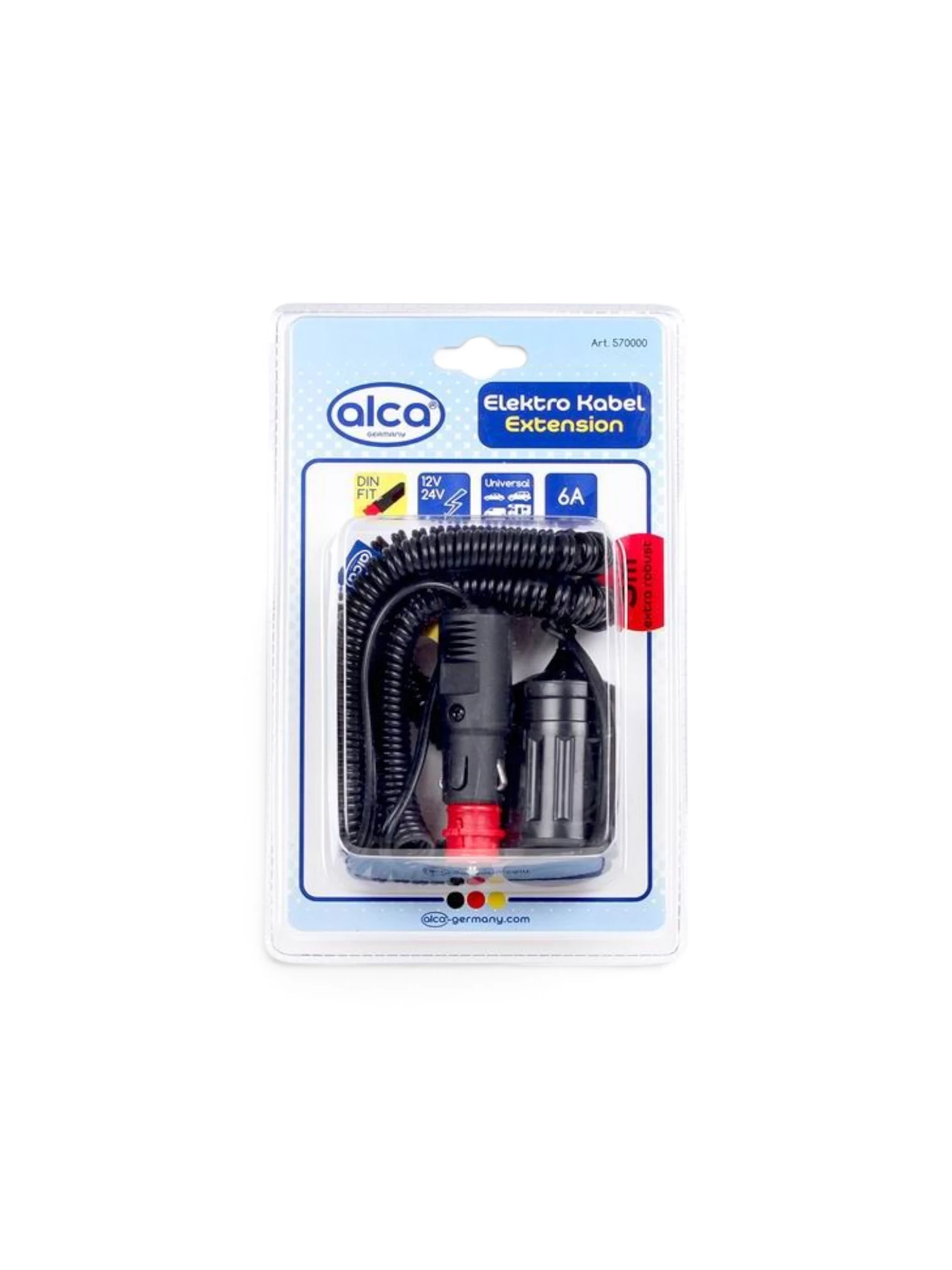 Cablu prelungitor cu priza si stecher, 5m, 12/24V, 6A, 570.00 Alca