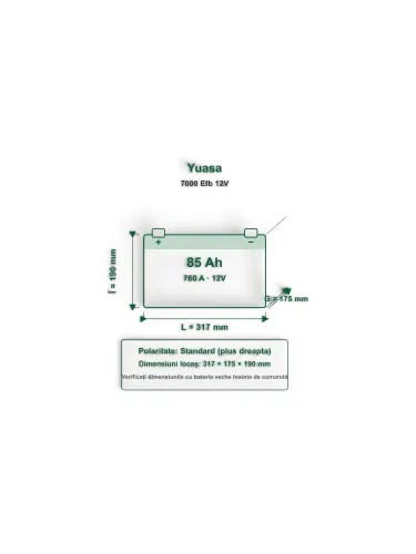 Acumulator Start-Stop EFB 85 Ah Yuasa 760 A Pornire 7000 EFB