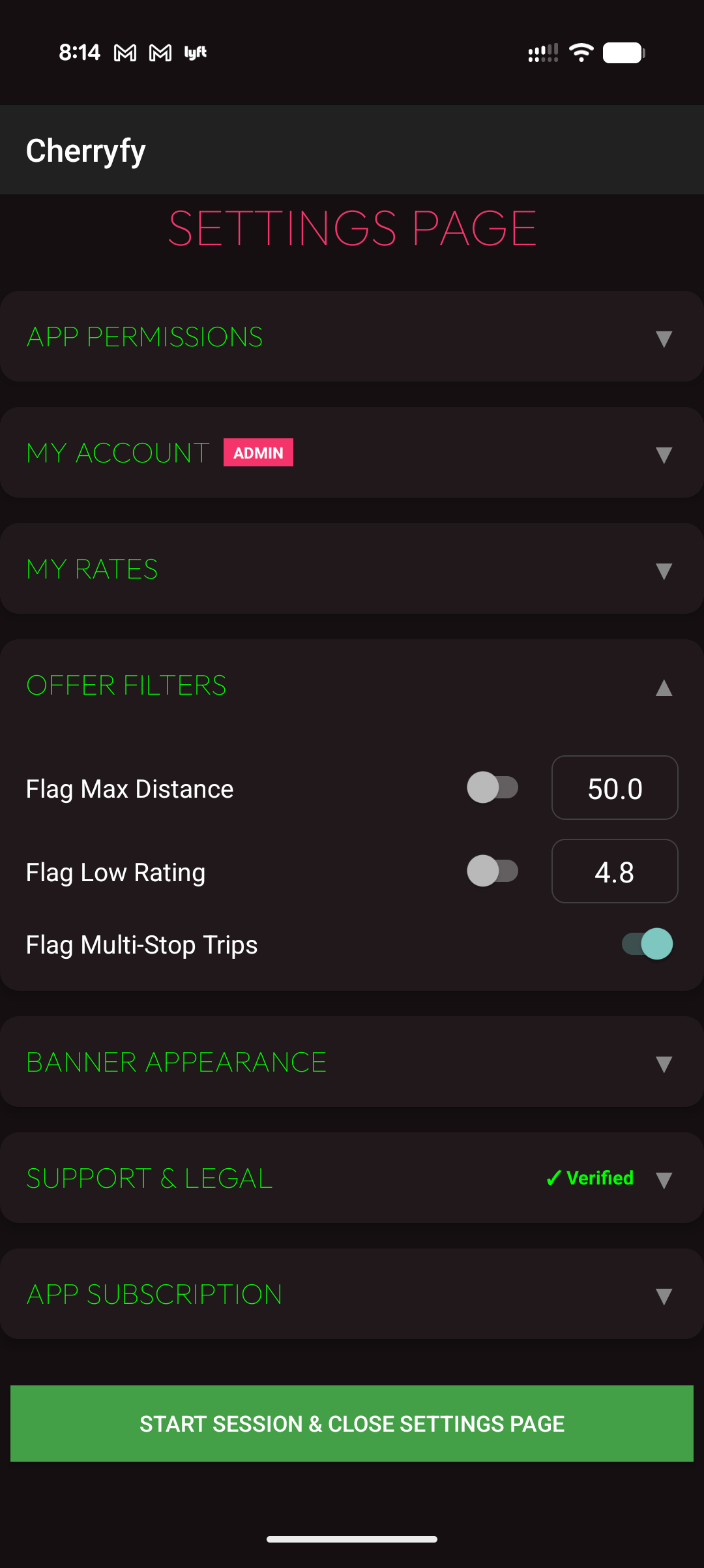 Settings Filters Configuration