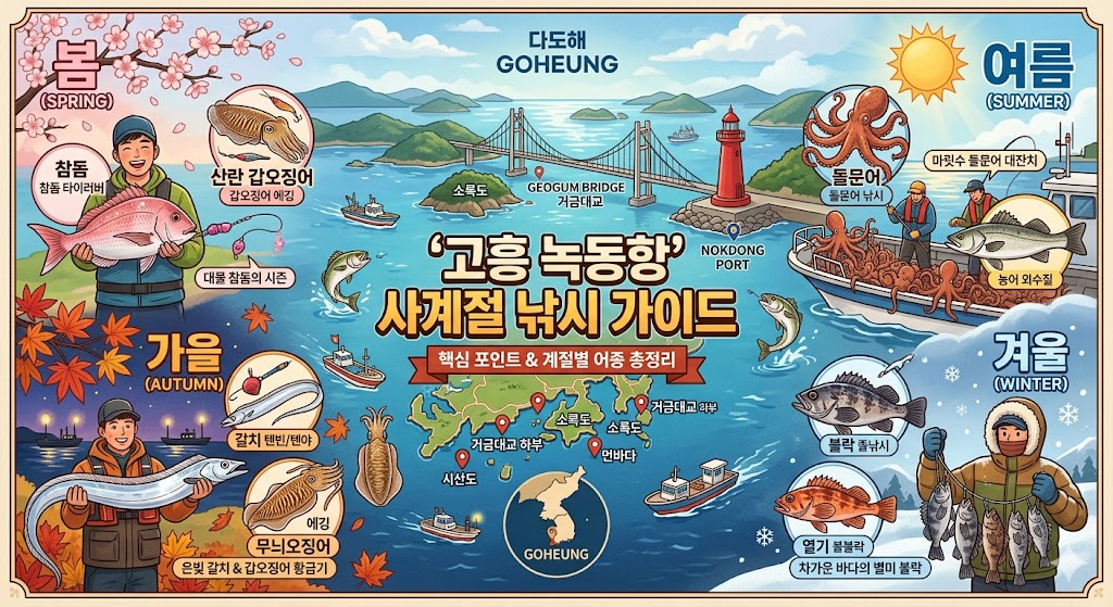 [고흥 낚시 여행] 남해의 보물창고, 녹동항 사계절 어종 및 포인트 완벽 가이드