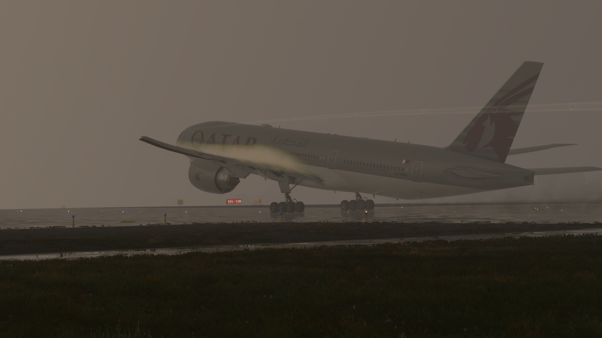 Landing wheels touching ground