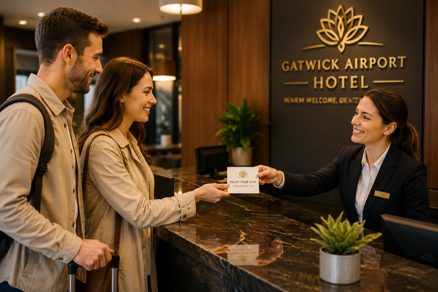 Guest checking in directly at a UK hotel reception