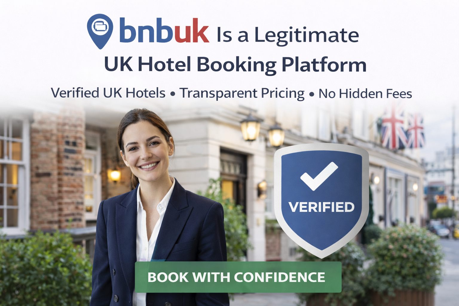 BNBUK legitimate UK hotel booking platform showing verified UK hotels with transparent pricing and no hidden fees