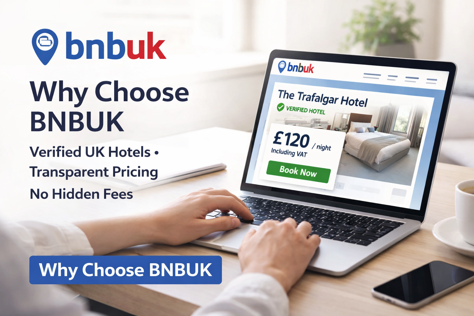 BNBUK hotel booking platform showing verified UK hotels with transparent pricing