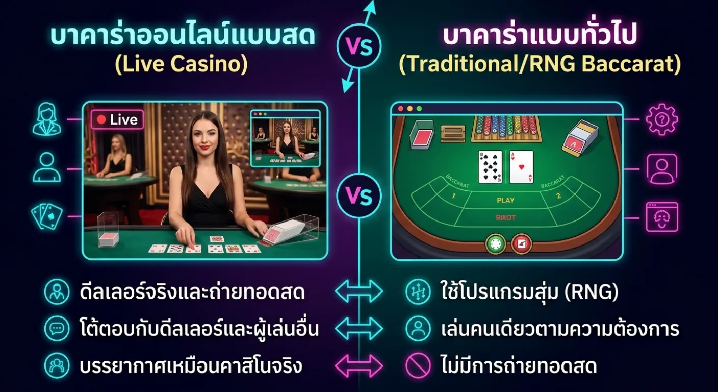 บาคาร่าออนไลน์สดกับแบบทั่วไปต่างกันอย่างไร