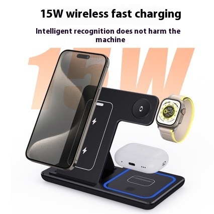 15W 3 In 1 LED Fast Wireless Charger Stand Foldable Charging photo 5