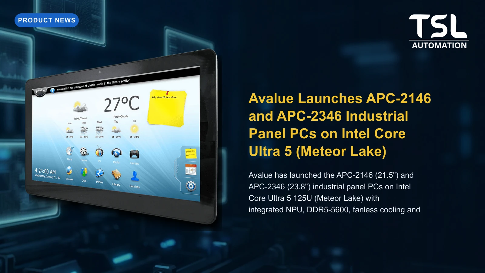 Avalue APC-2146 and APC-2346 industrial panel PCs on Intel Core Ultra 5