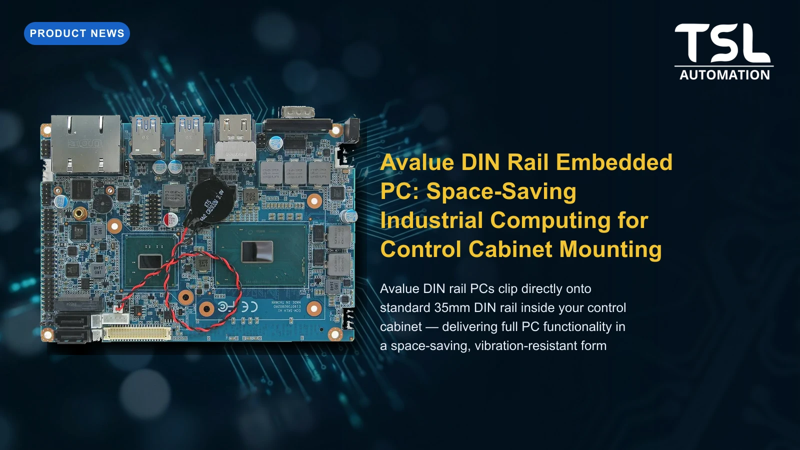 Avalue DIN rail embedded PC for control cabinet mounting — TSL Automation Solutions