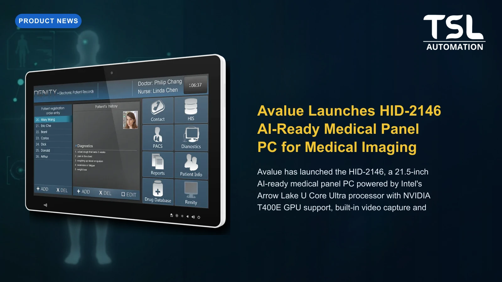 Avalue HID-2146 21.5-inch AI-ready medical panel PC