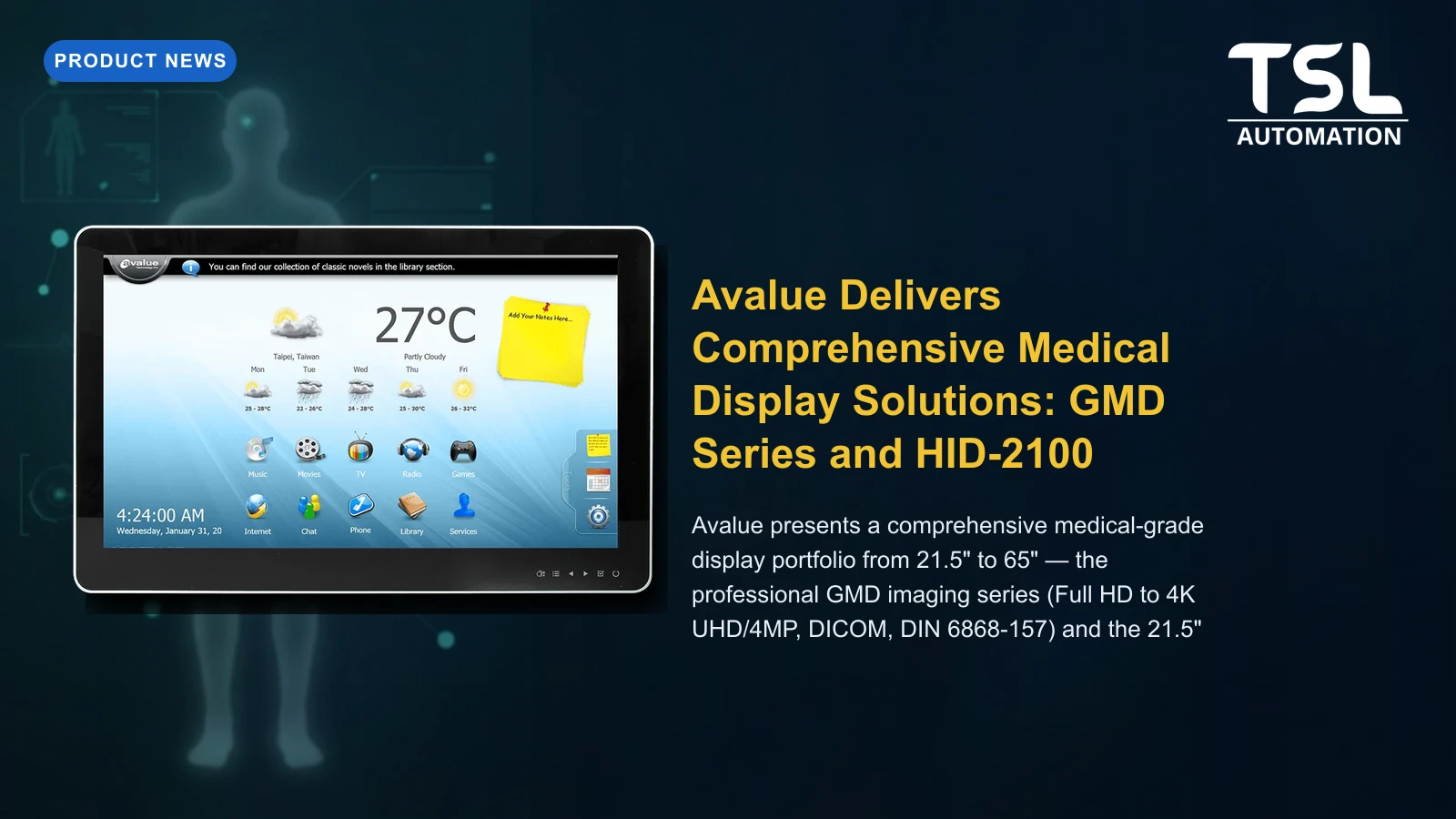 Avalue Delivers Comprehensive Medical Display Solutions: GMD Series and HID-2100