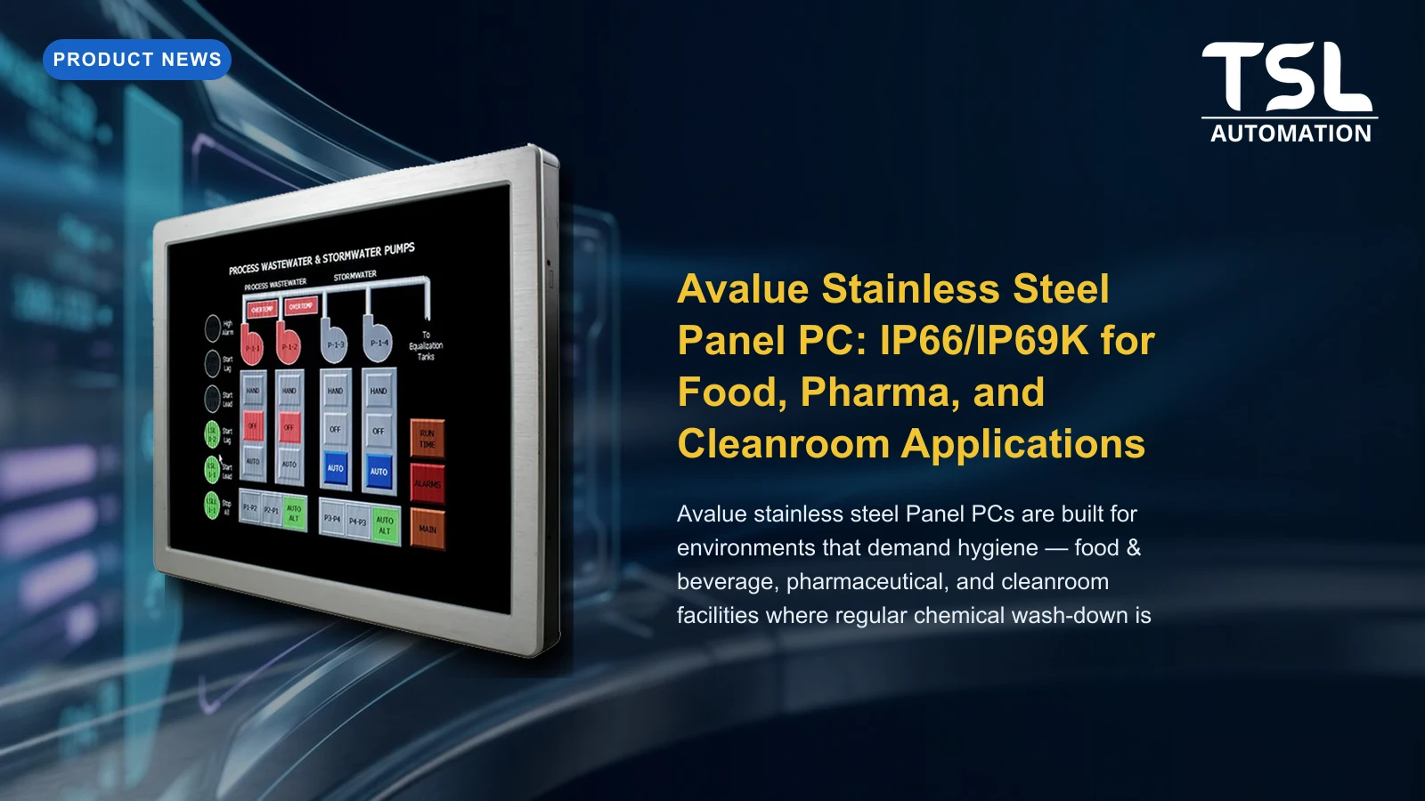Avalue stainless steel Panel PC for food and pharma manufacturing — TSL Automation Solutions