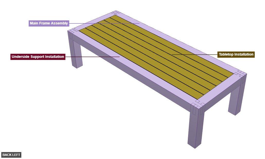 Castle joint 6x6 timber frame table - Overview back_left