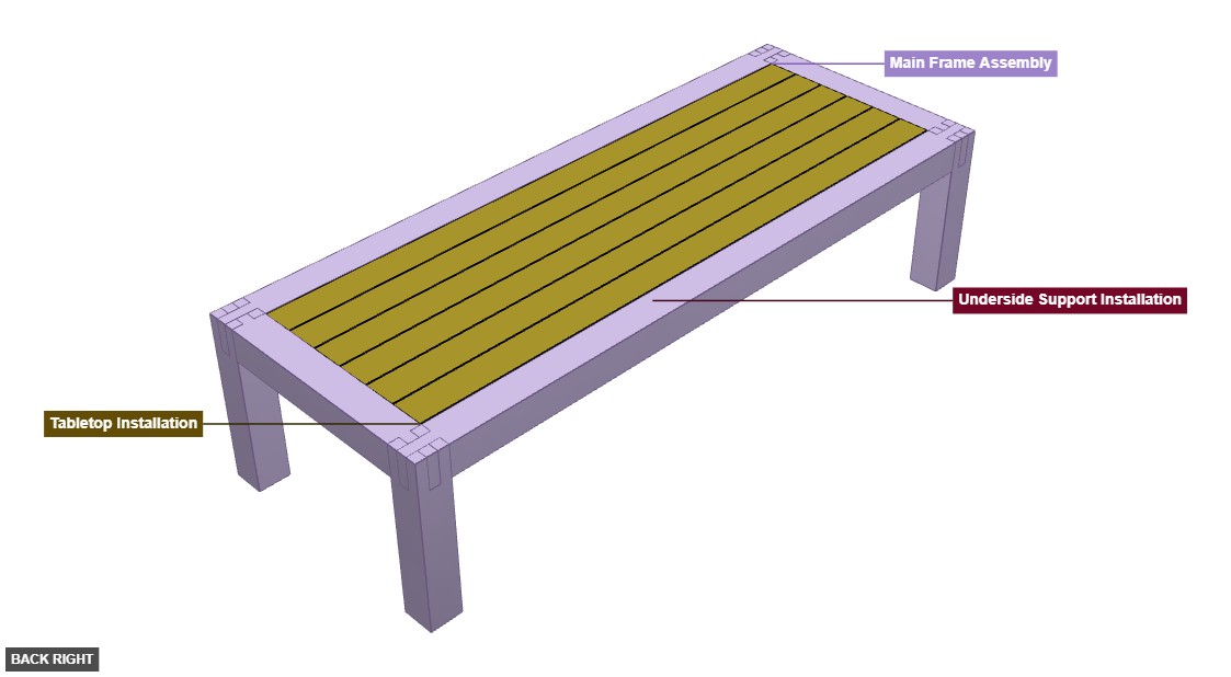 Castle joint 6x6 timber frame table - Overview back_right