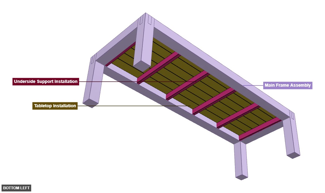 Castle joint 6x6 timber frame table - Overview bottom_left