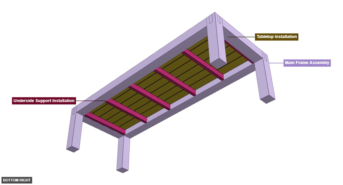 Castle joint 6x6 timber frame table - Overview bottom_right