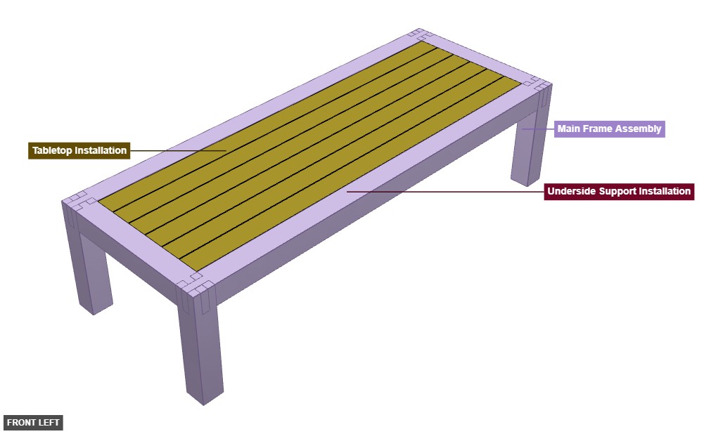 Castle joint 6x6 timber frame table - Overview front_left