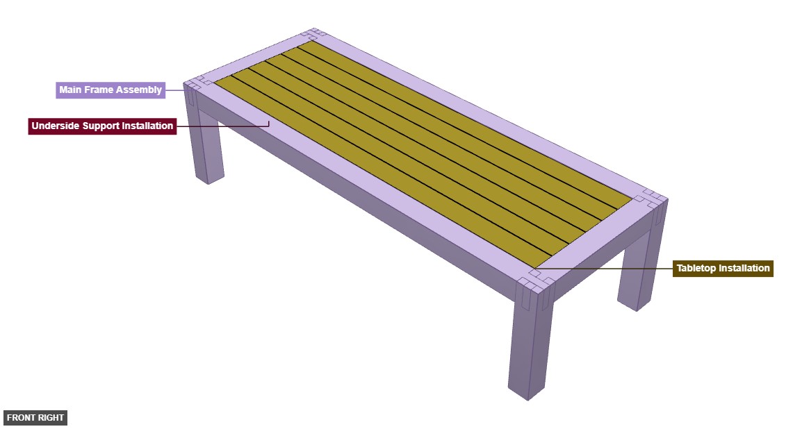 Castle joint 6x6 timber frame table - Overview front_right